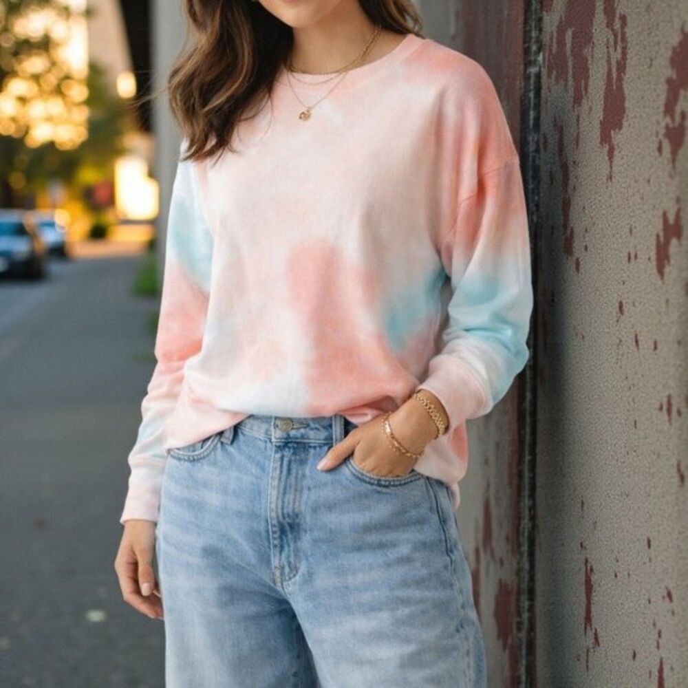 Sundry Pastel Soft Girl Preppy Tie-Dye Sweatshirt